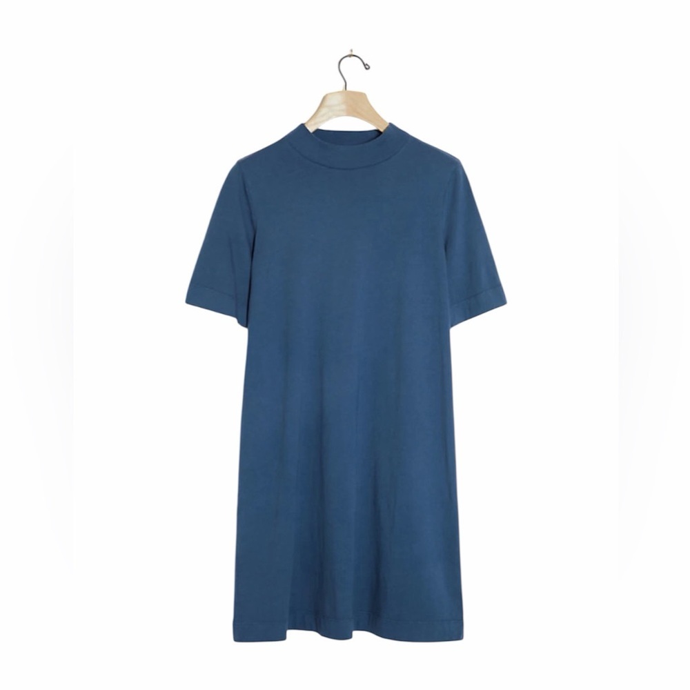T.La Anthropologie Heidi Mock Neck Short Sleeve T-Shirt Dress S Blue